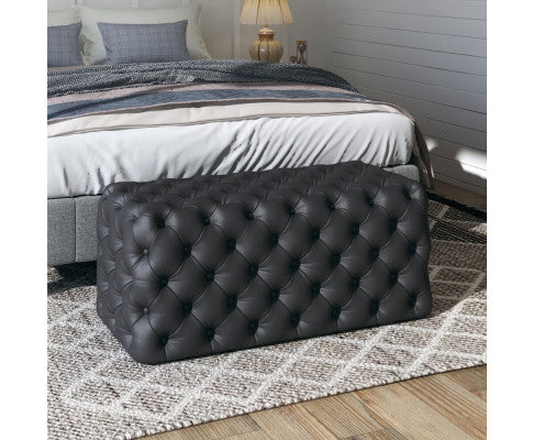 Black Leathaire Ottoman-Rectangular