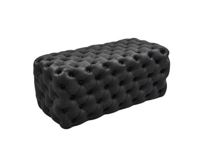 Black Leathaire Ottoman-Rectangular