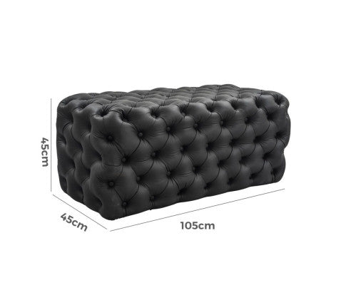 Black Leathaire Ottoman-Rectangular