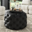 Contemporary Black Leather-look Ottoman with Button