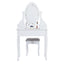 Carved Dressing Vanity Table Set with Mirror&Stool- White