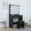 Fidel Vanity Set with Cushioned Stool and Lighted Mirror- Black