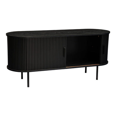 Ribbed Black Sideboard with Sliding Doors