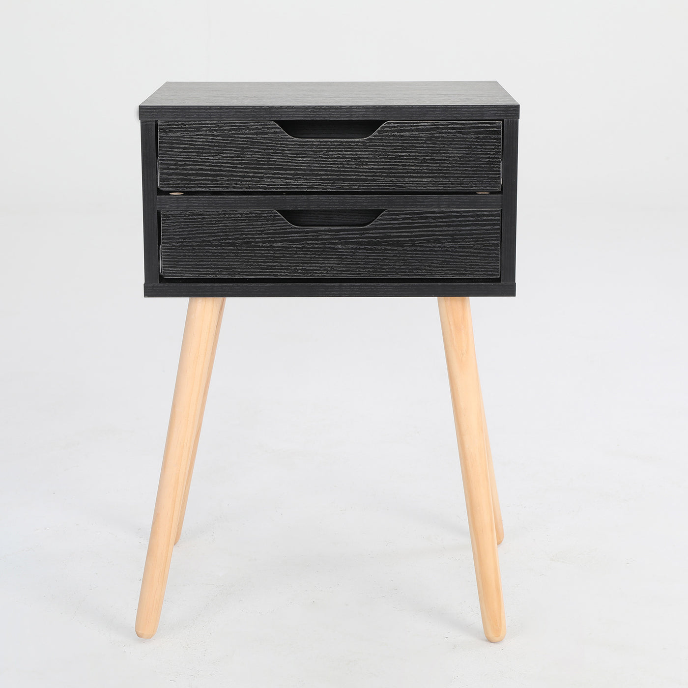 Bedside Table 2 Drawer Wood Leg Storage Cabinet Nightstand SUZY BLACK