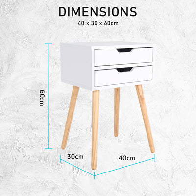 2X Bedside Table 2 Drawer Wood Leg Storage Cabinet Nightstand SUZY WHITE