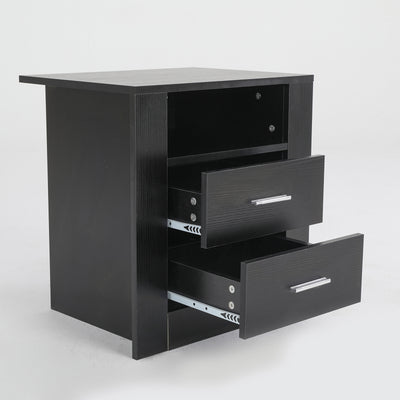 Bedside Table Side Storage Cabinet Nightstand Bedroom 2 Drawer 1 Shelf ZURI BLACK