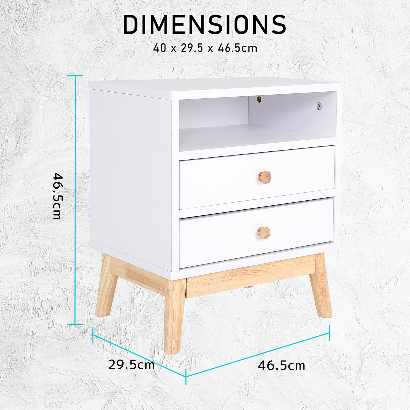 Bedside Table Side Storage Cabinet Nightstand Bedroom 2 Drawer ANYA - WHITE