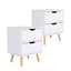 2X Bedside Table 2 Drawer Wood Leg Storage Cabinet Nightstand KIYO WHITE