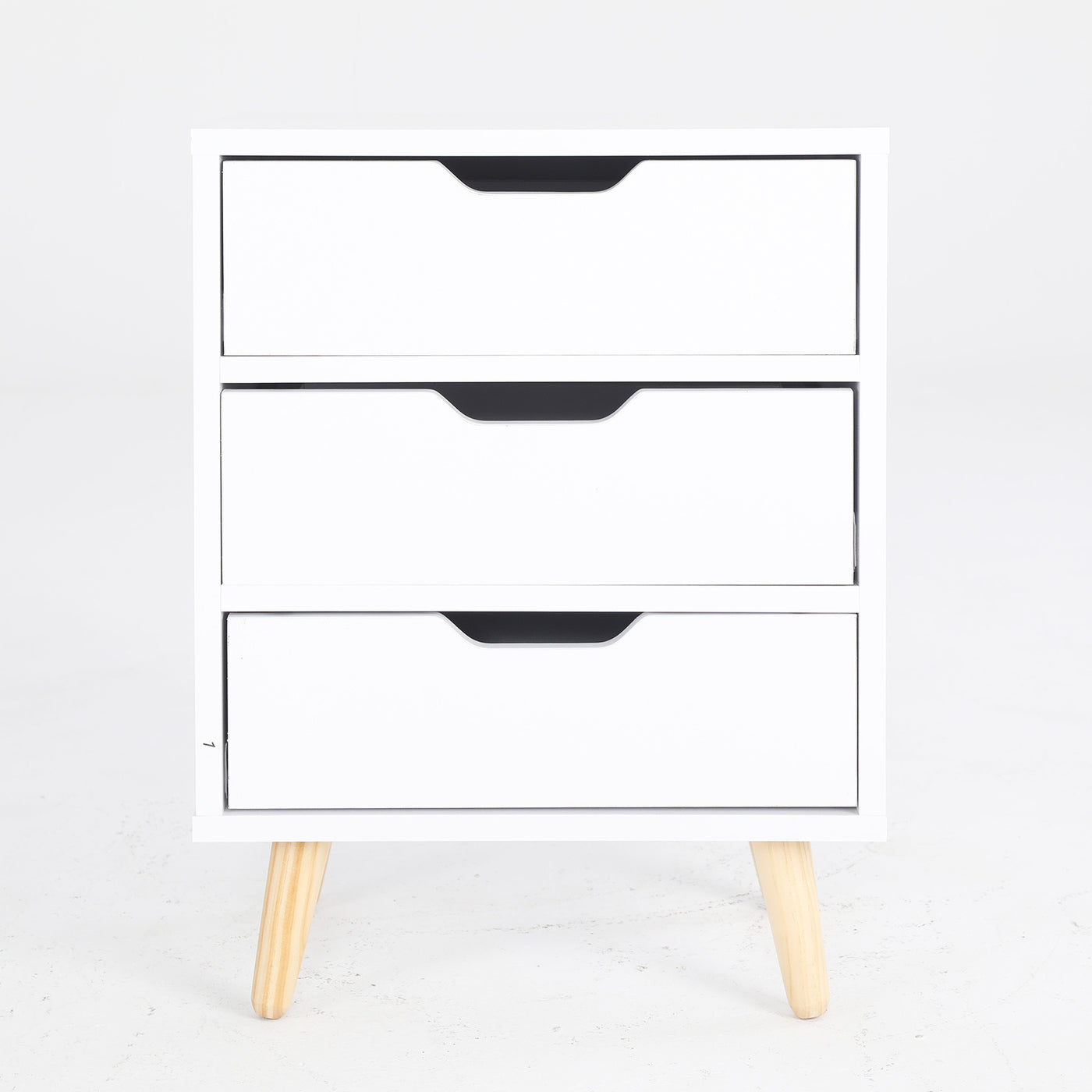 Bedside Table 3 Drawer Wood Leg Storage Cabinet Nightstand LACY WHITE