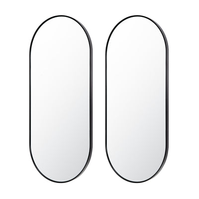 2 Set Wall Mirror Oval Aluminum Frame Bathroom 45x100cm BLACK