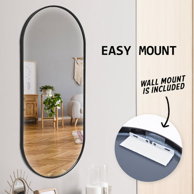 2 Set Wall Mirror Oval Aluminum Frame Bathroom 45x100cm BLACK