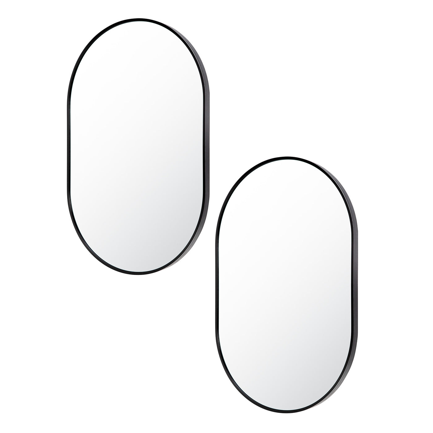 2 Set Wall Mirror Oval Aluminum Frame Bathroom 50x75cm BLACK