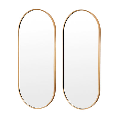 2 Set Wall Mirror Oval Aluminum Frame Bathroom 45x100cm GOLD