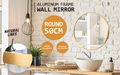 2 Set Wall Mirror Round Aluminum Frame Bathroom 50cm GOLD