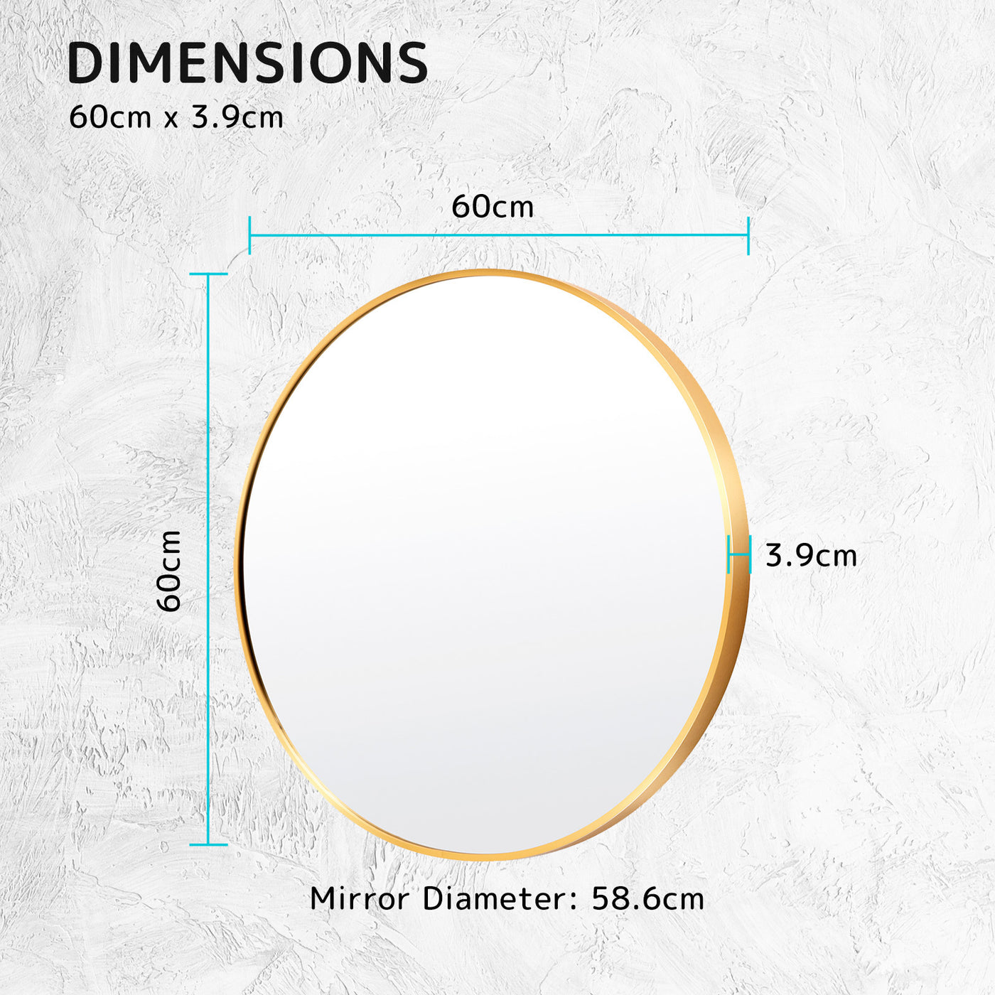 Wall Mirror Round Aluminum Frame Bathroom 60cm GOLD