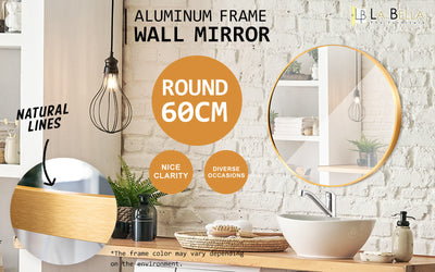 2 Set Wall Mirror Round Aluminum Frame Bathroom 60cm GOLD