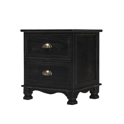 Bedside Table 2 Drawer Vintage Side Table Storage Cabinet Bedroom LYDIA BLACK