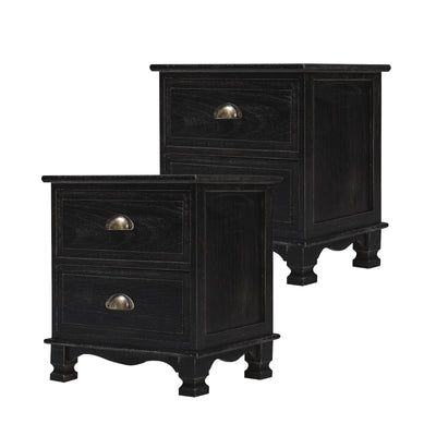 2X Bedside Table 2 Drawer Vintage Side Table Storage Cabinet Bedroom LYDIA BLACK