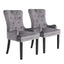 La Bella 2 Set Grey French Provincial Dining Chair Ring Studded Lisse Velvet Rubberwood