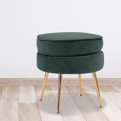 Ottoman Foot Stool Velvet Fabric Metal Leg Round GREEN