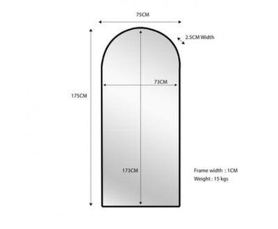 Metal Arch Mirror 80cm x 170cm - Black