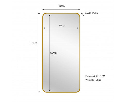 Gold Metal Rectangle Mirror - Medium 80cm x 170cm