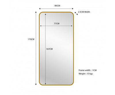 Gold Metal Rectangle Mirror - Medium 80cm x 170cm