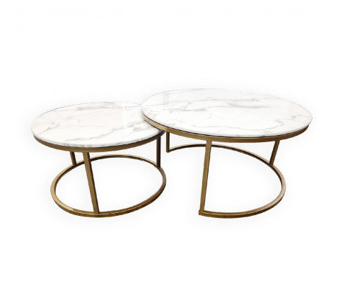 Nesting Style Coffee Table - White on Champagne Gold - 80cm/60cm