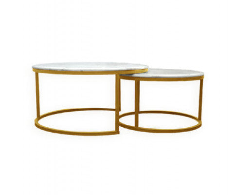 Nesting Style Coffee Table - White on Champagne Gold - 80cm/60cm