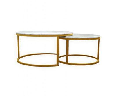 Nesting Style Coffee Table - White on Champagne Gold - 80cm/60cm