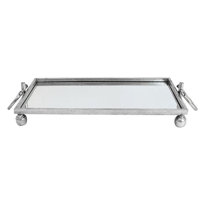 Eliza Small Rectangle Iron Mirror Tray with Handles - Silver