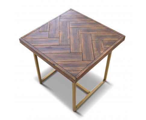 Tuberose Lamp Table 50cm Solid Acacia Wood Home Herringbone Parquet - Brown