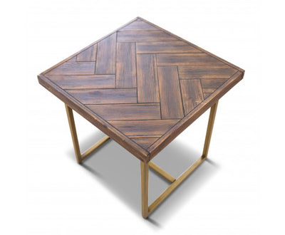 Tuberose Lamp Table 50cm Solid Acacia Wood Home Herringbone Parquet - Brown