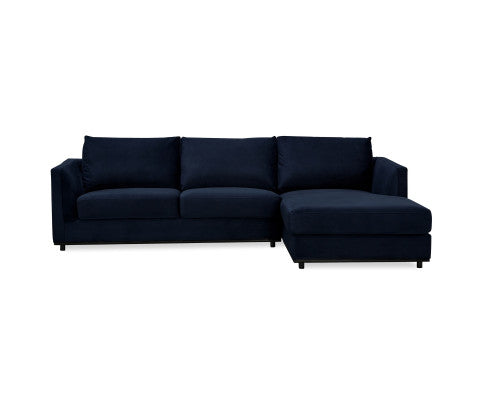 Kennedi 2 Seater Velvet Fabric Corner Sofa Lounge RHF Chaise - Navy