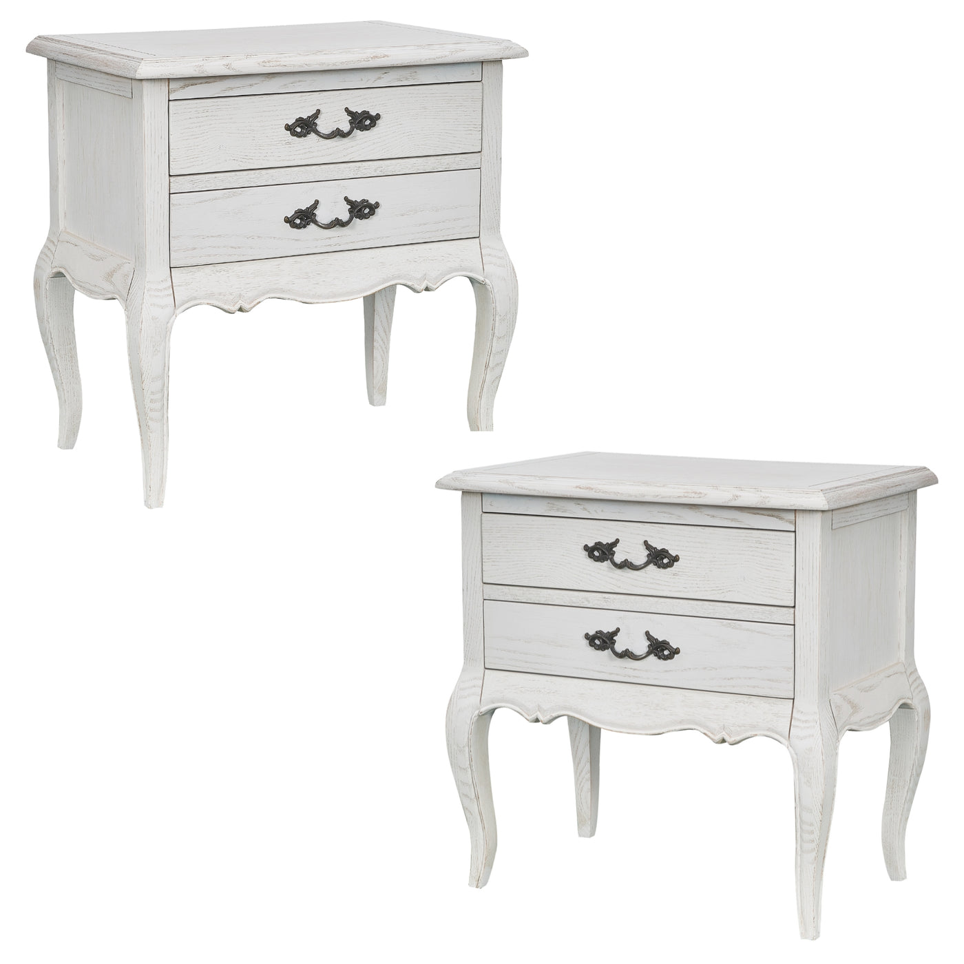 Alice 2pc Set Bedside 2 Drawers Storage Cabinet Side End Table Distressed White