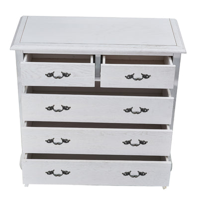 Alice Tallboy 5 Chest of Drawers Storage Cabinet Distressed White