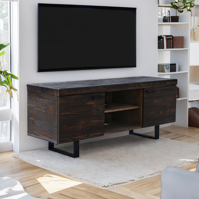 Rustica 160cm ETU Entertainment TV Unit Solid Pine Wood 2 Door Black