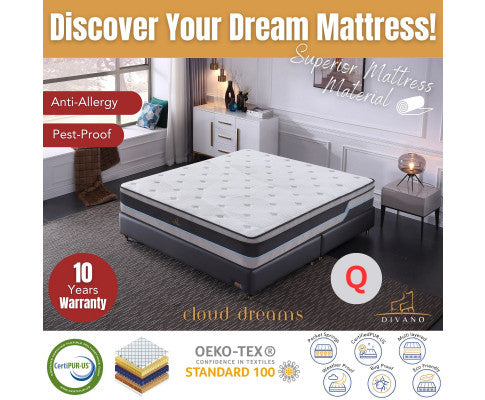 Cloud Dreams Queen Size Pocket Spring Luxury Plush Top 28cm Mattress