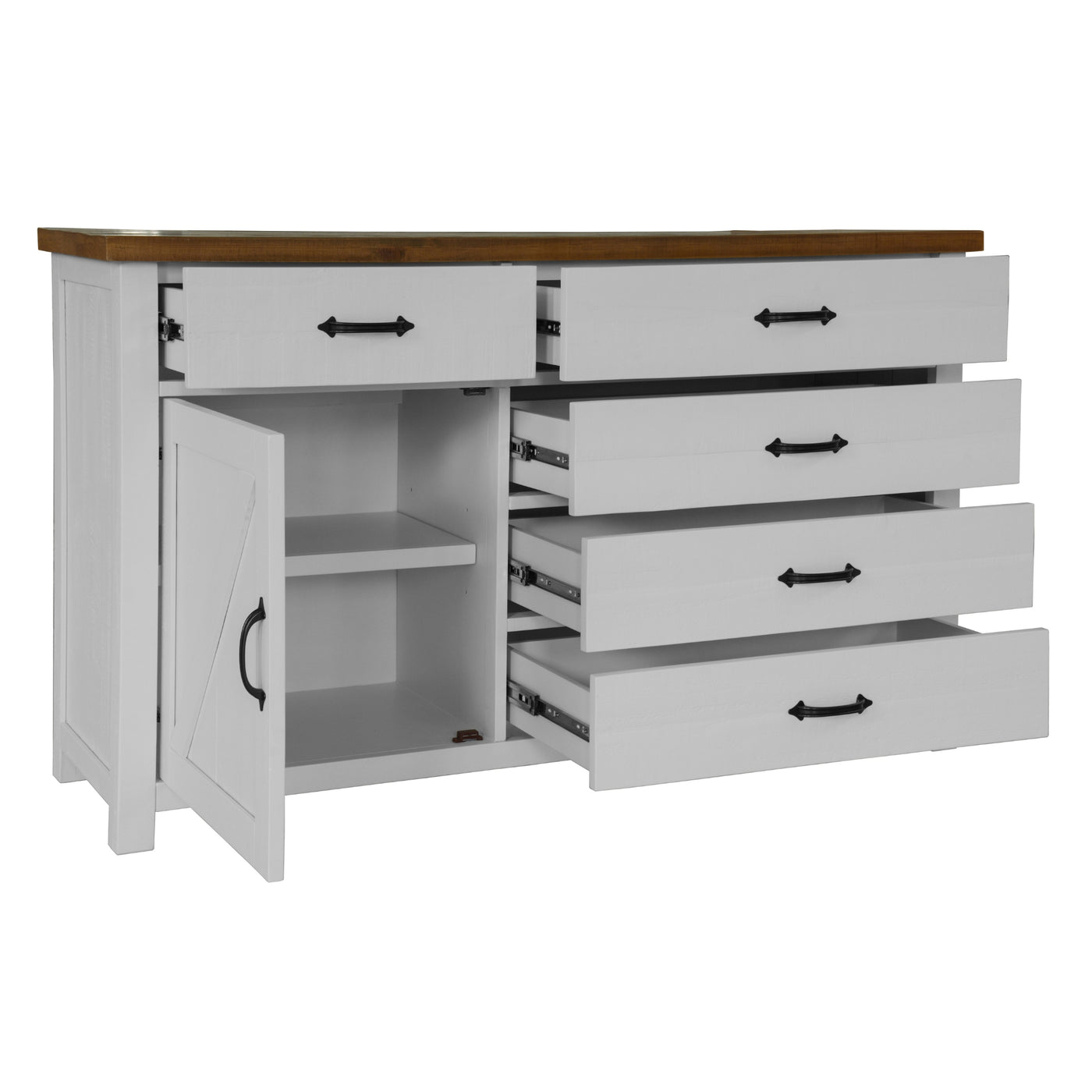 Grandy Dresser 5 Chest of Drawers 1 Door Bed Storage Cabinet White Brown