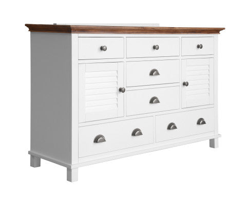 Virginia Dresser Mirror 7 Chest of Drawers Solid Wood Tallboy Cabinet - White