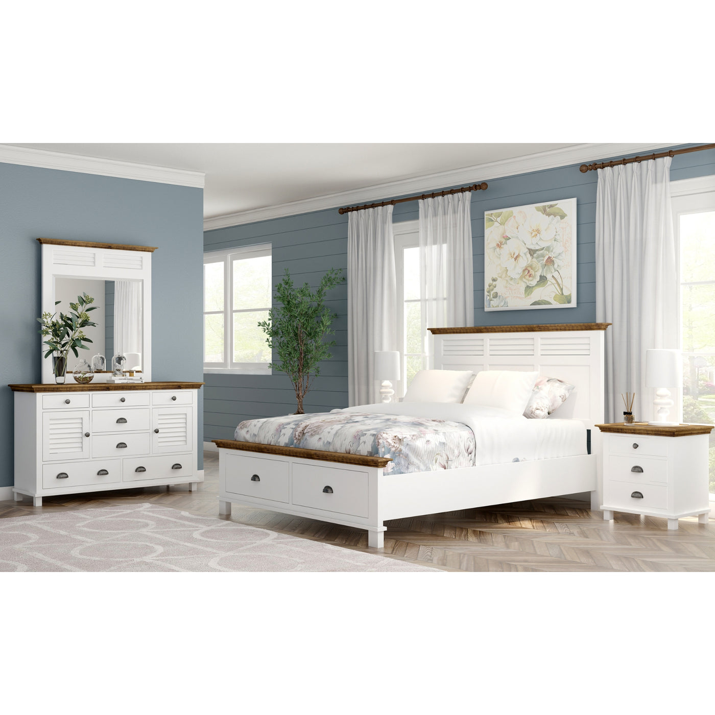 Virginia 4pc King Bed Suite Bedside Dresser Bedroom Furniture Package - White