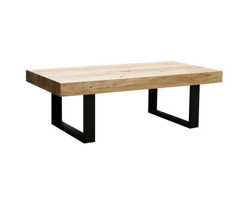 Ethan Coffee Table 130cm Veneer Solid Oak Top Metal Leg - Natural