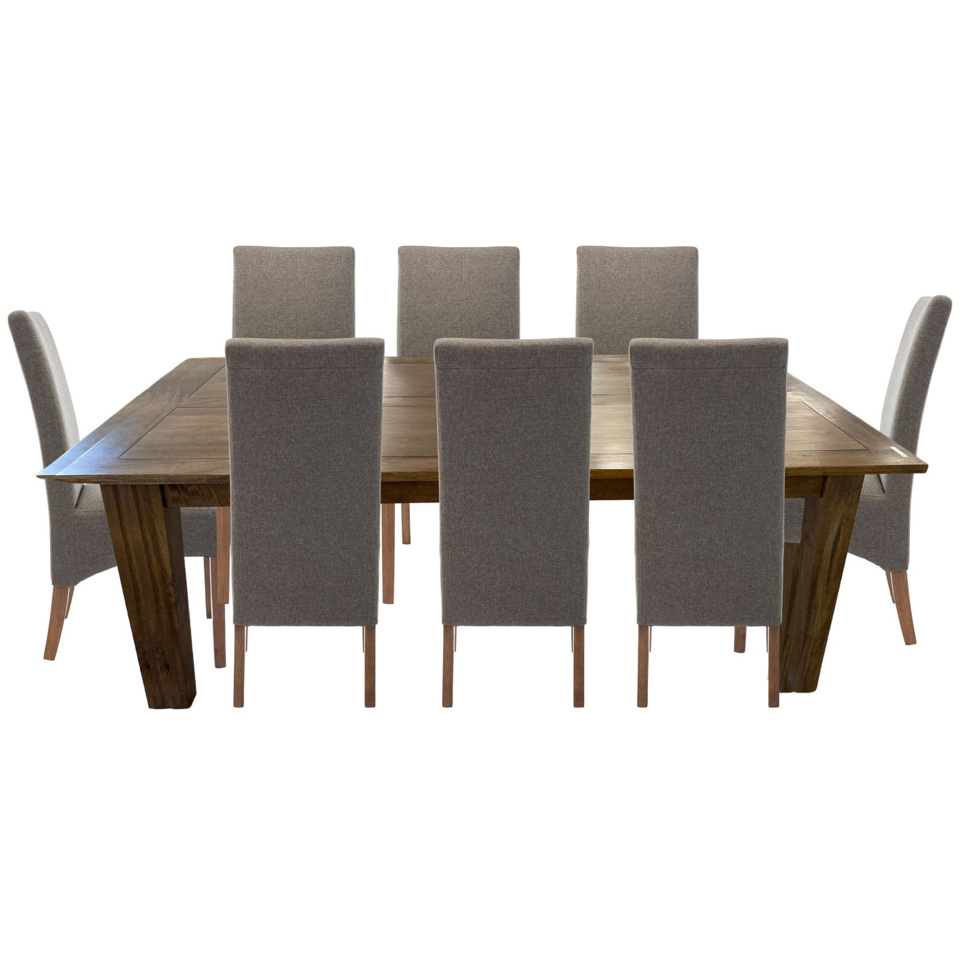 Aksa 9pc Dining Set 210-310cm Extension Timber Wood Table 8 Grey Fabric Chair