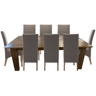 Aksa Fabric Upholstered Dining Chair Set of 8 Solid Pine Wood Furniture - Grey