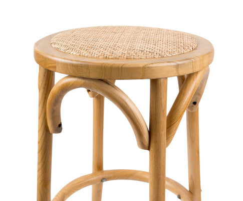 Aster Round Bar Stools Dining Stool Chair Solid Birch Timber Rattan Seat - Oak