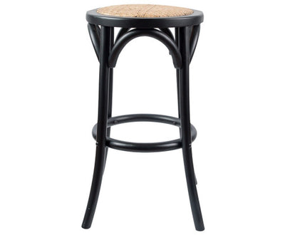 Aster Round Bar Stools Dining Stool Chair Solid Birch Timber Rattan Seat Black