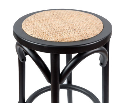 Aster Round Bar Stools Dining Stool Chair Solid Birch Timber Rattan Seat Black