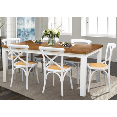 Norah 7pc Dining Set Table 180cm Solid Acacia Wood White Crossback Chair