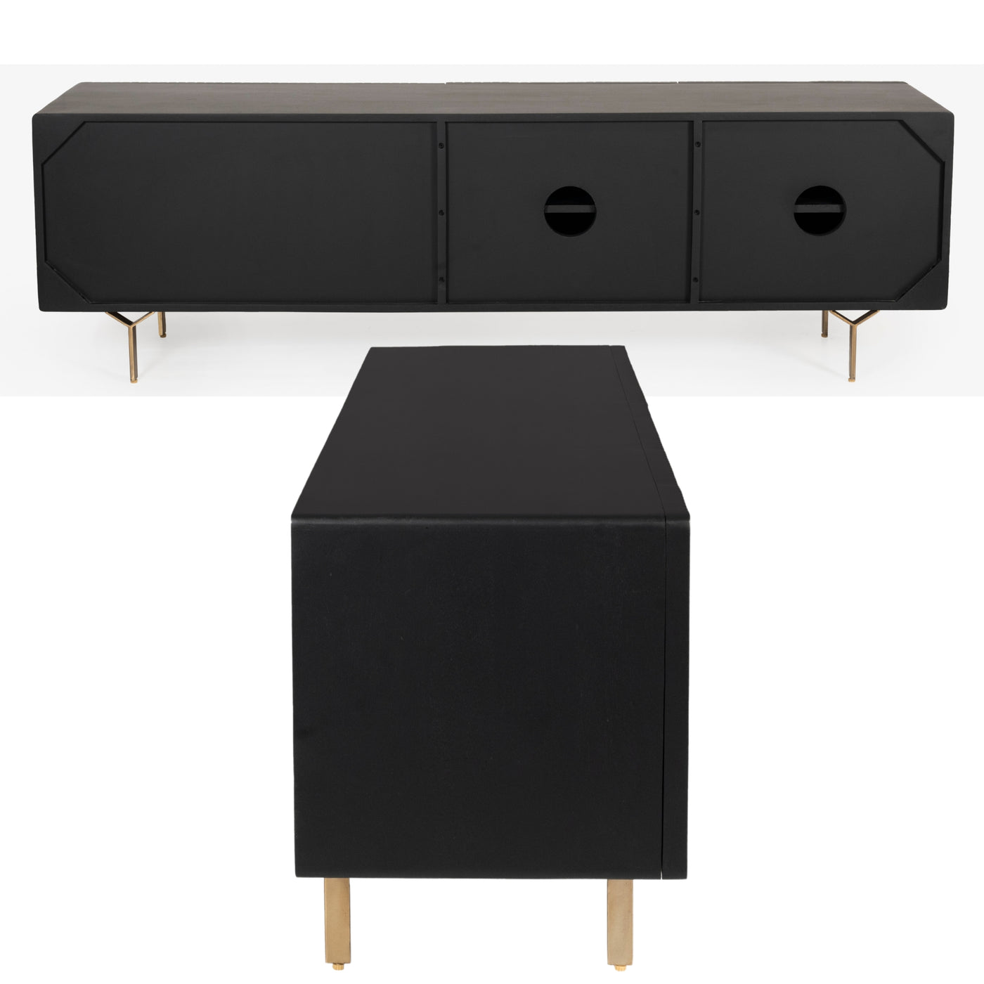 Knox ETU Entertainment TV Unit 180cm 3 Door 2 Drawer Solid Mango Wood - Black