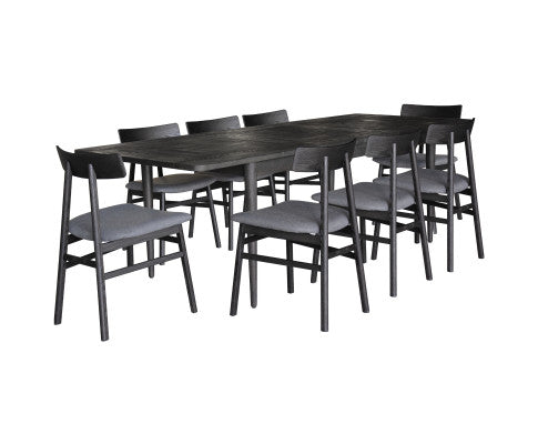 Claire 9pc Dining Set Table Extendable 170-230cm Oak Fabric Seat Chair - Black